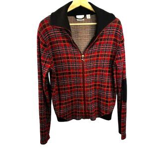 Vintage Y2k Puma Women's Plaid Full Zip-Up Jacket with Elbow Patch Size L